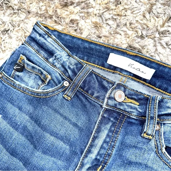 KanCan Women’s 3/25 Distressed Blue Denim Skinny Jeans Raw Hem Low Rise Stretch - Picture 3 of 8